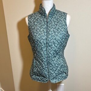 Eddie Bauer Teal Quilted Floral Print Vest